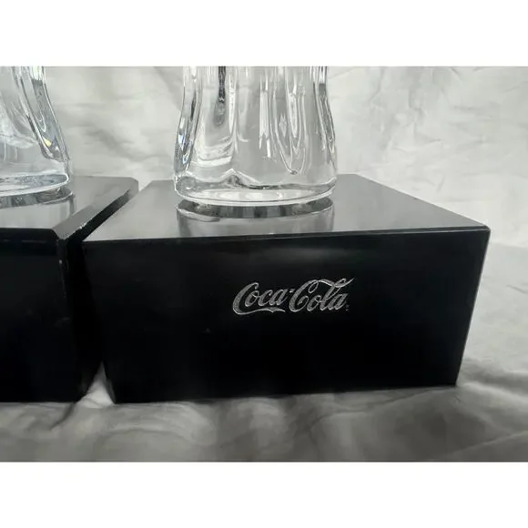 Set of 2 Coca-Cola Collectors Christmas‎ Bottles Hobbleskirt solid & stands 6 oz